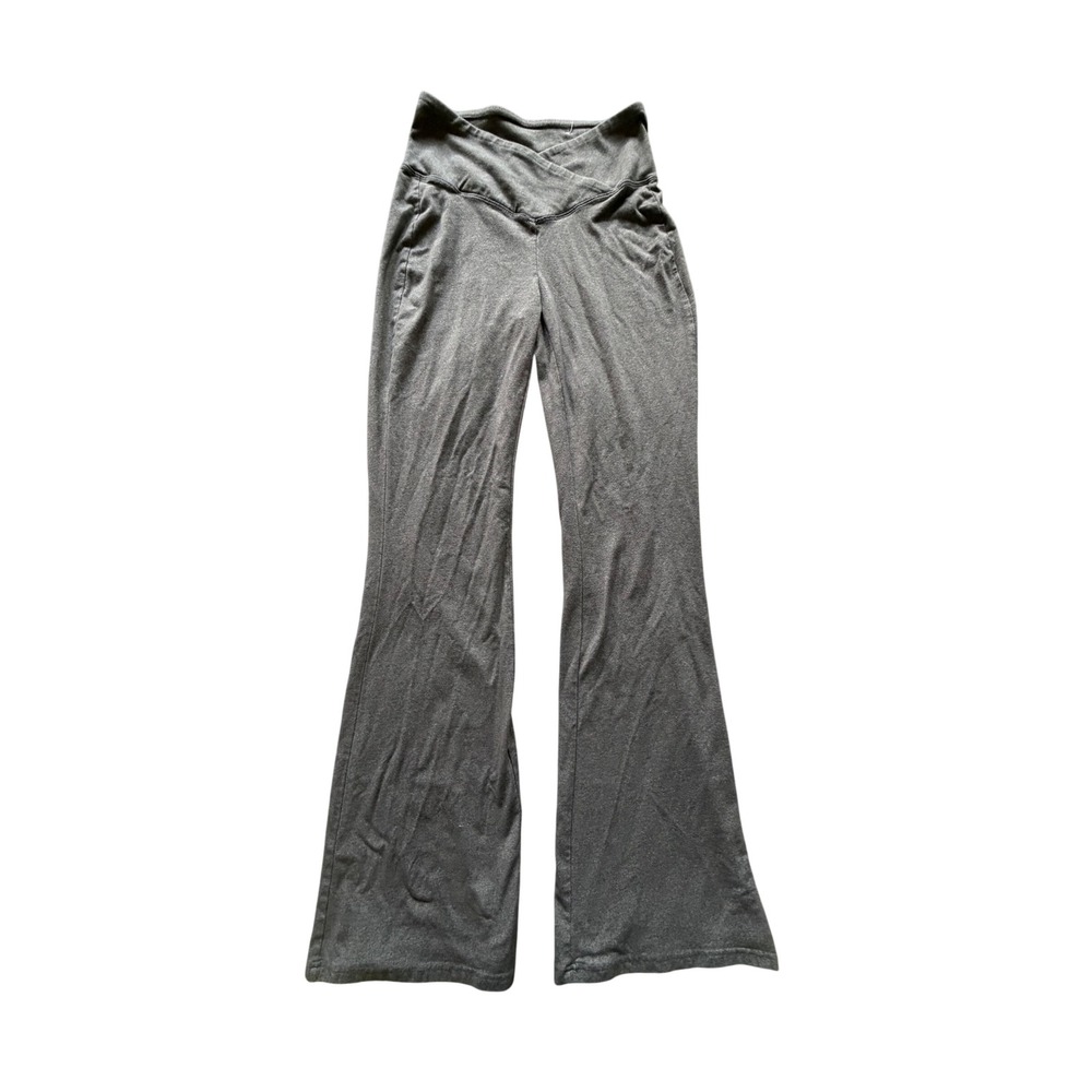 SO The Favorite High Rise Flare Leggings Gray Crossover V-Waist Yoga Pants Small